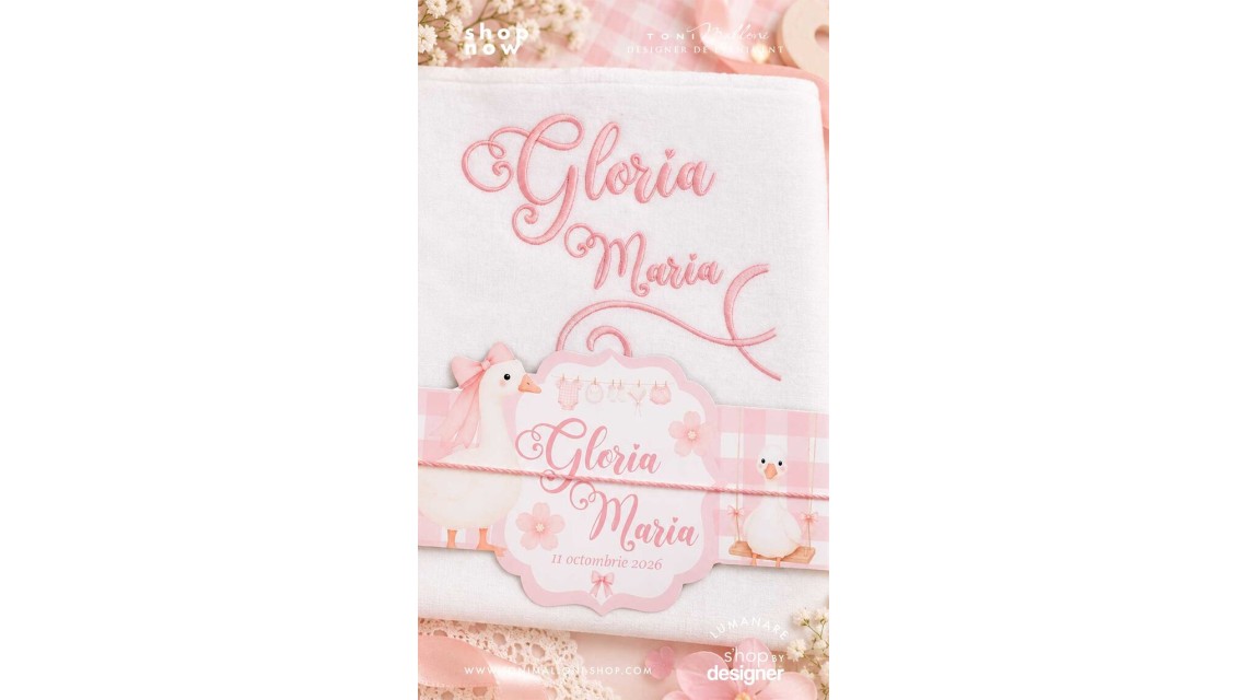 Trusou Botez Fetiță Silly Goose Gâsculiță Roz Personalizată 7
